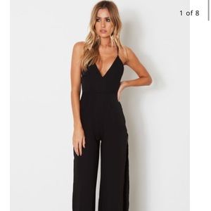 White Fox Boutique long black slit leg jumpsuit